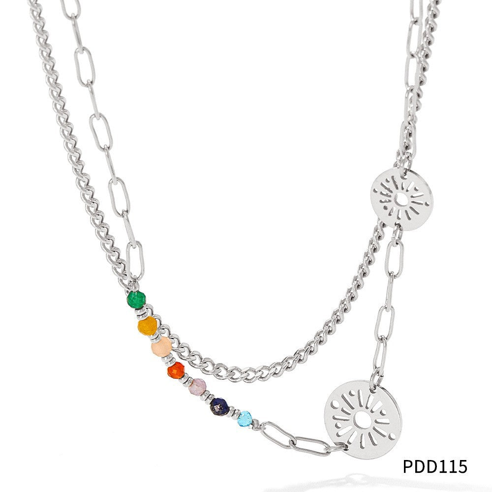 Venta al por mayor Collar chapado en oro de acero inoxidable con girasol y círculo pequeño de margaritas